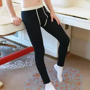 Зимние длинные кальсоны U-образный выпуклый карман тонкие эластичные брюки аккуратно сшитые однотонные леггинсы домашняя одежда пижамы брюки M зелёный