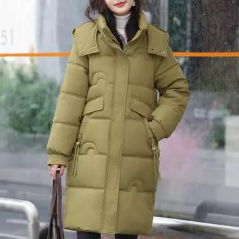 Зимние длинные пальто для женщин, пальто с капюшоном, новая мода, плотная теплая женская парка, зимняя куртка в корейском стиле L дубильная кора