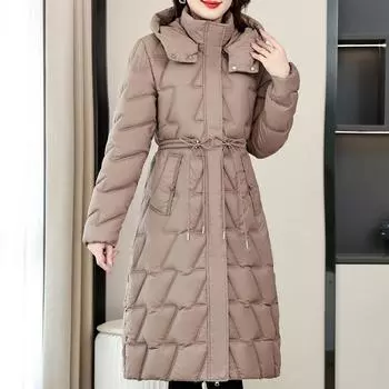 Зимние длинные пальто для женщин, свободная верхняя одежда с капюшоном 2024, элегантные толстые теплые парки больших размеров, женские куртки XL чёрный