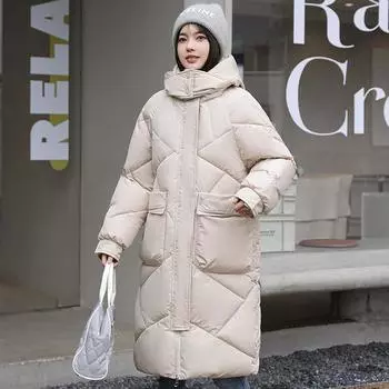 Зимние длинные парки для женщин, новинка 2023 года, модное однотонное женское пальто большого размера, зимнее толстое теплое пальто с капюшоном 2XL бежевый