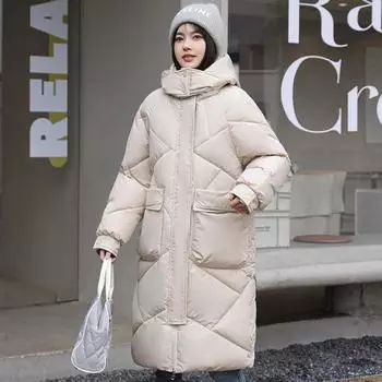 Зимние длинные парки для женщин, новинка 2023 года, модное однотонное женское пальто большого размера, зимнее толстое теплое пальто с капюшоном M чёрный