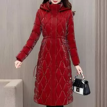Зимние длинные парки для женщин, пальто, новые толстые теплые хлопковые стеганые пальто больших размеров, женские зимние куртки в корейском стиле с капюшоном L чёрный