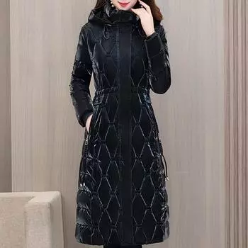 Зимние длинные парки для женщин, пальто, новые толстые теплые хлопковые стеганые пальто больших размеров, женские зимние куртки в корейском стиле с капюшоном L бежевый