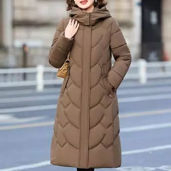 Зимние длинные парки женские куртки с капюшоном элегантные свободные толстые теплые пальто для женщин среднего возраста с длинным рукавом верхняя одежда XL чёрный