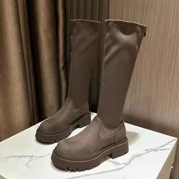 Зимние длинные сапоги для женщин, модные сапоги выше колена на квадратном каблуке, зимняя обувь, элегантные женские сапоги Mordern 35 чёрный