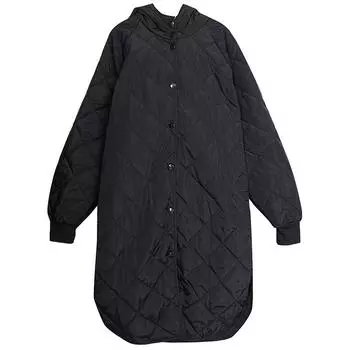 Зимние длинные теплые женские парки, повседневные хлопковые однобортные однобортные женские парки с воротником с капюшоном, простые черные женские пальто с карманами One Size чёрный