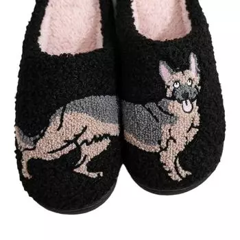 Зимние домашние тапочки для женщин с вышивкой в виде волка и собаки, пушистые, уютные, удобные, для дома, для мужчин, противоскользящие, с меховой подушкой, шлепанцы 36-37 чёрный