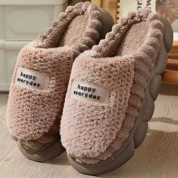 Зимние домашние тапочки из хлопка для пары, удобные домашние и наружные, повседневные, теплые, с толстой подошвой, плюшевые тапочки тёмно-синий