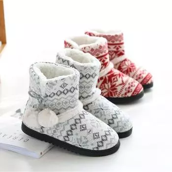 Зимние домашние тапочки на меху, женские теплые ботинки, хлопковые домашние туфли на плоской платформе для женщин, уютные плюшевые сапоги для девочек 35-36 красный