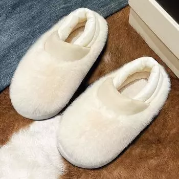 Зимние домашние тапочки на толстой подошве для пар, домашняя обувь, удобная женская мягкая меховая обувь для мужчин, теплые плюшевые домашние нескользящие тапочки 36-37