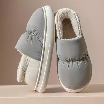 Зимние домашние теплые мужские меховые тапочки с водонепроницаемым верхом, без застежек, для пар, теплые плюшевые тапочки для дома, мужские пушистые тапочки 44-45