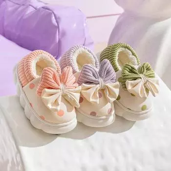 Зимние домашние туфли для девочек из хлопка на платформе, водонепроницаемая кожаная сумка с бантом, большая детская сумка и хлопковые тапочки из бархата 26 розовый