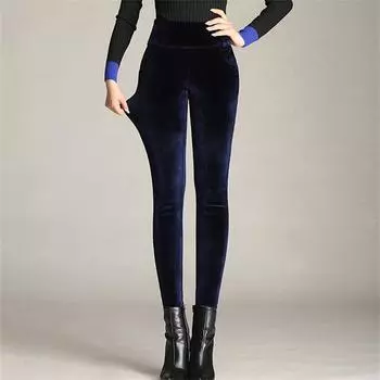 Зимние двойные утепленные бархатные брюки с высокой талией, теплые узкие эластичные брюки, женские эластичные узкие брюки, женские повседневные брюки-карандаш S сапфировый