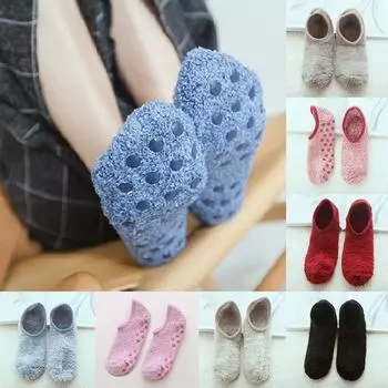 Зимние дышащие нескользящие флисовые напольные носки чёрный