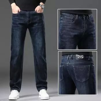 Зимние джинсы из плотного денима высокого качества 2024 года с цветными полосками и эластичным низом, прямые повседневные мужские джинсовые брюки 29