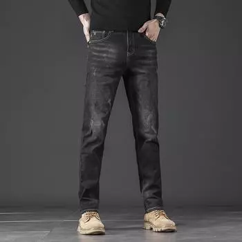 Зимние джинсы мужские универсальные мужские прямые свободные тонкие эластичные осенние и зимние повседневные длинные брюки 28