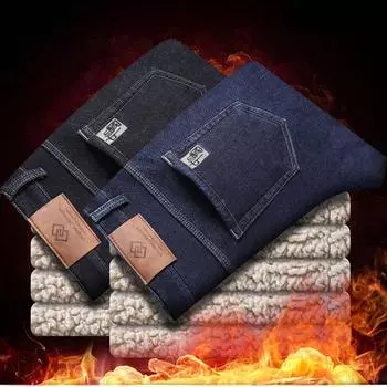 Зимние джинсы мужские утепленные и утолщенные прямые свободные большого размера мужские теплые от холода мужские брюки 28
