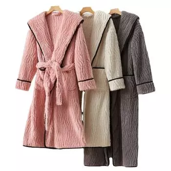 Зимние фланелевые банные халаты для пар с длинными рукавами для мужчин и женщин, домашняя одежда, теплые утолщенные халаты-кимоно большого размера, толстовки, одеяла M белый
