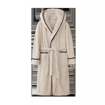 Зимние фланелевые банные халаты для пар с длинными рукавами для мужчин и женщин, домашняя одежда, теплые утолщенные халаты-кимоно большого размера, толстовки, одеяла M белый