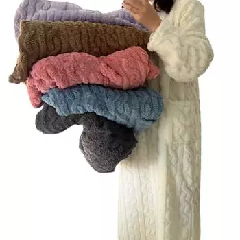 Зимние фланелевые ночные рубашки с длинным рукавом и двумя карманами, женские свободные однотонные пижамы, жаккардовая ночная рубашка, утолщенная теплая ночная рубашка L фиолетовый