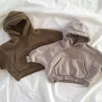 Зимние флисовые однотонные толстовки с капюшоном для мальчиков, повседневные свободные карманы, универсальные топы с капюшоном для девочек, простые толстые свитера из хлопка 130cm