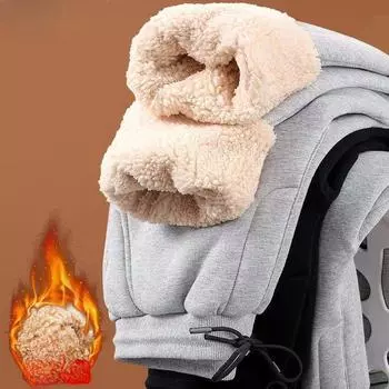 Зимние флисовые штаны, толстые теплые термоштаны, мужские штаны для фитнеса, штаны на шнурке, спортивные штаны для бега, леггинсы для фитнеса и занятий в спортзале L чёрный