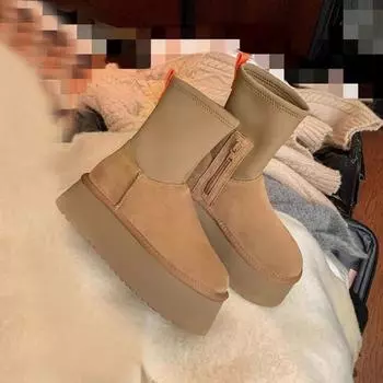 Зимние флисовые теплые женские ботинки с толстой подошвой и высокой посадкой 35 малиновый