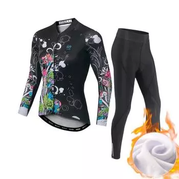 Зимние флисовые трикотажные изделия для езды на велосипеде, комплект одежды для велоспорта, сохраняющий тепло, женский костюм с длинными рукавами для велосипедной одежды S
