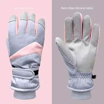 Зимние флисовые утепленные перчатки, сохраняющие тепло, ветрозащитные, с сенсорным экраном Ski check lady [Gray]] One size