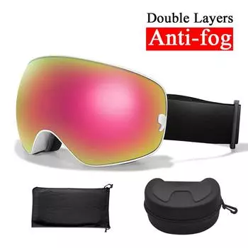 Зимние горнолыжные очки, двухслойные, антизапотевающие, классические, горнолыжные, маска UV400, большой обзор, очки для сноуборда и снегохода, унисекс, бесплатная коробка