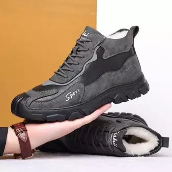 Зимние хлопковые ботинки мужские новые шерстяные теплые и ворсистые с утолщенным мехом интегрированные спортивные и прогулочные высокие ботинки для улицы 38