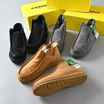 Зимние хлопковые ботинки мужские ретро теплые зимние ботинки уличные водонепроницаемые высокие мужские повседневные кроссовки нескользящие ботинки 39 чёрный