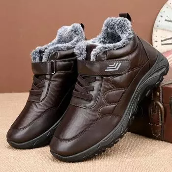 Зимние хлопковые ботинки мужские водонепроницаемые теплые ботинки на толстой подошве для ходьбы кожаные ботинки для пожилых людей среднего возраста старые пекинские большие хлопковые ботинки для снега 39