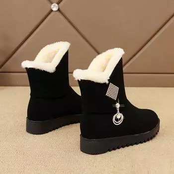 Зимние хлопковые ботинки с плюшем и толстой подкладкой, нескользящие и теплые женские ботинки 36 чёрный