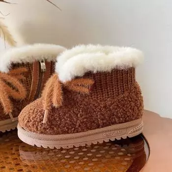 Зимние хлопковые ботинки, теплые детские прогулочные туфли на мягкой подошве 16 коричневый