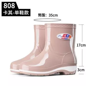 Зимние хлопковые дождевые ботинки женские теплые бархатные резиновые ботинки кухонные утепленные хлопком средней длины водонепроницаемые ботинки средней высоты модные нескользящие чехлы 36