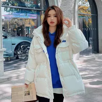 Зимние хлопковые куртки с длинными рукавами, женские пуховики-парки, плотное свободное пальто с капюшоном, теплая верхняя одежда с капюшоном большого размера M белый