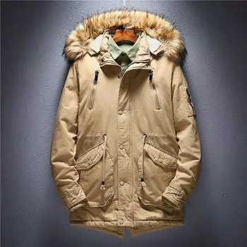 Зимние хлопковые мужские брюки куртка ветровка хлопок теплый капюшон L хаки