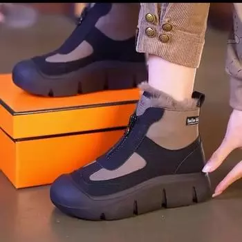 Зимние хлопковые сапоги для снега, женские, плюшевые, с утеплителем, новые, короткие, с противоскользящей подошвой, увеличенной высотой, универсальные, высокие, женские 35 чёрный