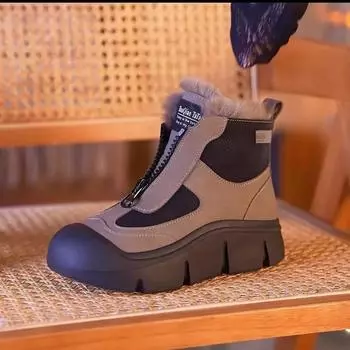 Зимние хлопковые сапоги для снега, женские, плюшевые, с утеплителем, новые, короткие, с противоскользящей подошвой, увеличенной высотой, универсальные, высокие, женские 35 чёрный