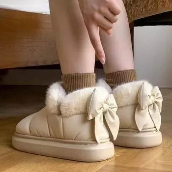Зимние хлопковые сапоги с бабочкой и высоким каблуком, милые женские толстые теплые домашние сапоги 40-41 белый