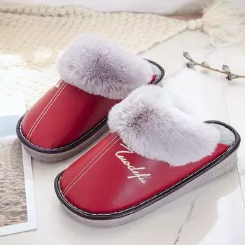 Зимние хлопковые тапочки для пары, теплые нескользящие водонепроницаемые тапочки, домашние тапочки 260mm красный