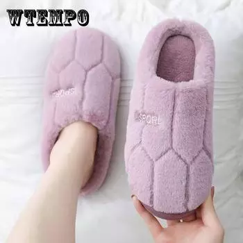 Зимние хлопковые тапочки для женщин, домашние, симпатичные, нескользящие, на толстой подошве, домашние мужские тапочки 36-37