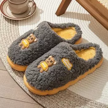 Зимние хлопковые тапочки для женщин, милые новые домашние тапочки на толстой подошве, сумка для пар, плюшевые теплые хлопковые тапочки на мягкой подошве 44-45 серый
