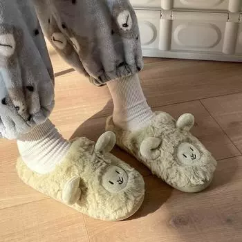 Зимние хлопковые тапочки для женщин, предметы интерьера, симпатичная плюшевая сумка для пары с овечьими тапочками, зима 40 зелёный