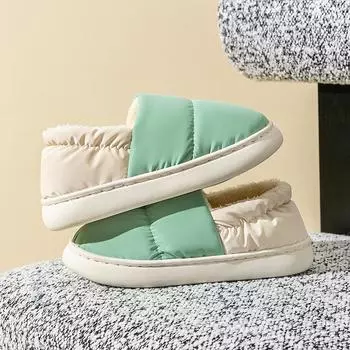 Зимние хлопковые тапочки Домашние тапочки Женские дышащие пуховые толстые теплые хлопковые туфли на каблуке 36-37 розовый