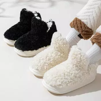 Зимние хлопковые тапочки из овечьей шерсти, новые пушистые плюшевые тапочки, обувь на меховой плоской подошве, уличные женские хлопковые сапоги, теплые домашние флисовые сапоги на толстой подошве 36-37 белый