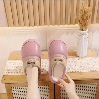 Зимние хлопковые тапочки на толстой подошве, бытовые, парные, с толстой подошвой, кожаная поверхность, бархатные, комнатные, теплые, трендовые