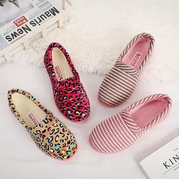 Зимние хлопковые тапочки, женская хлопковая обувь, домашние хлопковые тапочки в милую полоску, нескользящая теплая плюшевая хлопковая обувь с низким берцем 35 кофейный