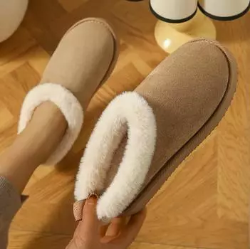 Зимние хлопковые тапочки женские для улицы, домашняя нескользящая и теплая, модные плюшевые тапочки с толстой подошвой чёрный